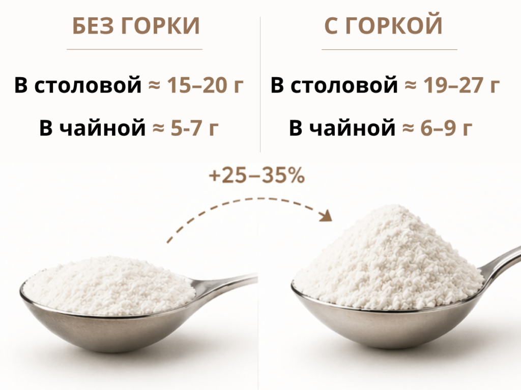 Сколько в среднем в ложке грамм сыпучих продуктов